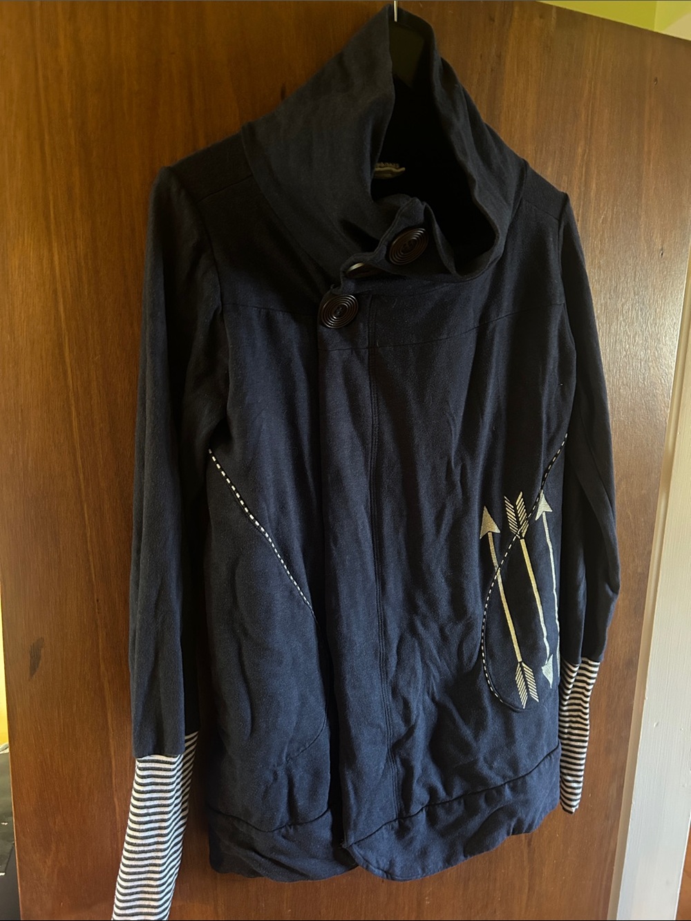 Navy Women's Funnel Collar Hoodie with Arrow Embroidery